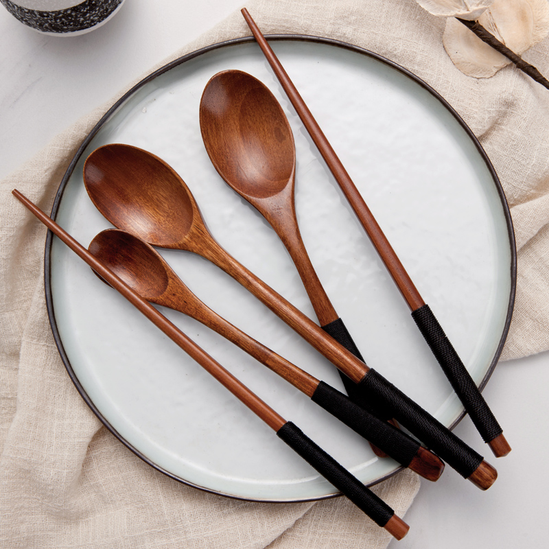 Eco-friendly Creative Day Style Portable Wood Chopsticks Wood Spoon Suit Meal Spoon Coffee Spoon Natural Wood Chopstick Spoon Cutlery