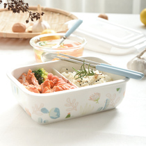 Creative Nordic split office workers microwave oven ceramic lunch box bento box set long square with lid sealing box