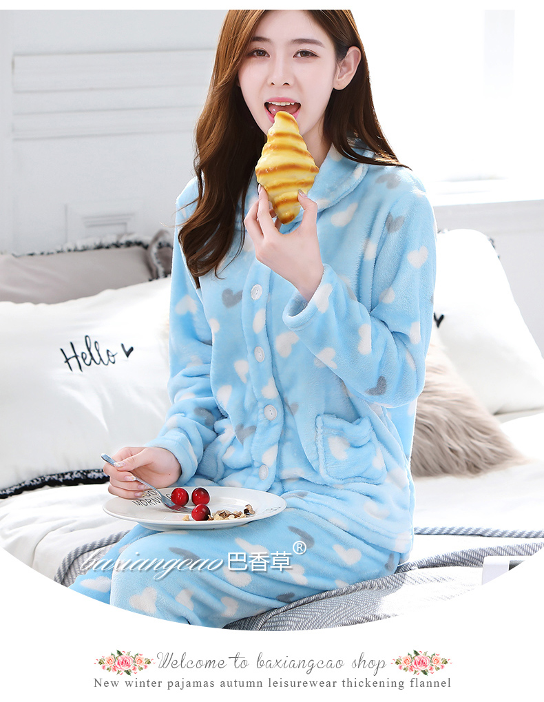 Đồ ngủ nữ mùa đông san hô lông cừu cardigan kích thước lớn trung niên mùa thu và mùa đông mô hình dày flannel phụ nữ dịch vụ nhà phù hợp với mùa đông đồ ngủ nữ