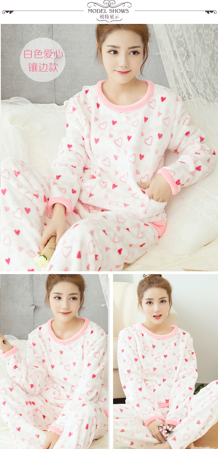 Mùa thu và mùa đông dày đồ ngủ flannel nữ hai mảnh dễ thương nhung san hô mùa xuân và mùa thu nhà dịch vụ đồ ngủ đồ ngủ cute