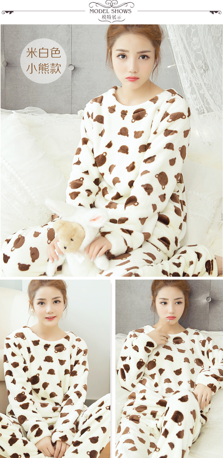 Mô hình mùa thu và mùa đông, đồ ngủ tươi và đáng yêu, ấm áp của phụ nữ, dày, flannel, san hô, nhung, dài tay, dịch vụ gia đình thời trang trung niên