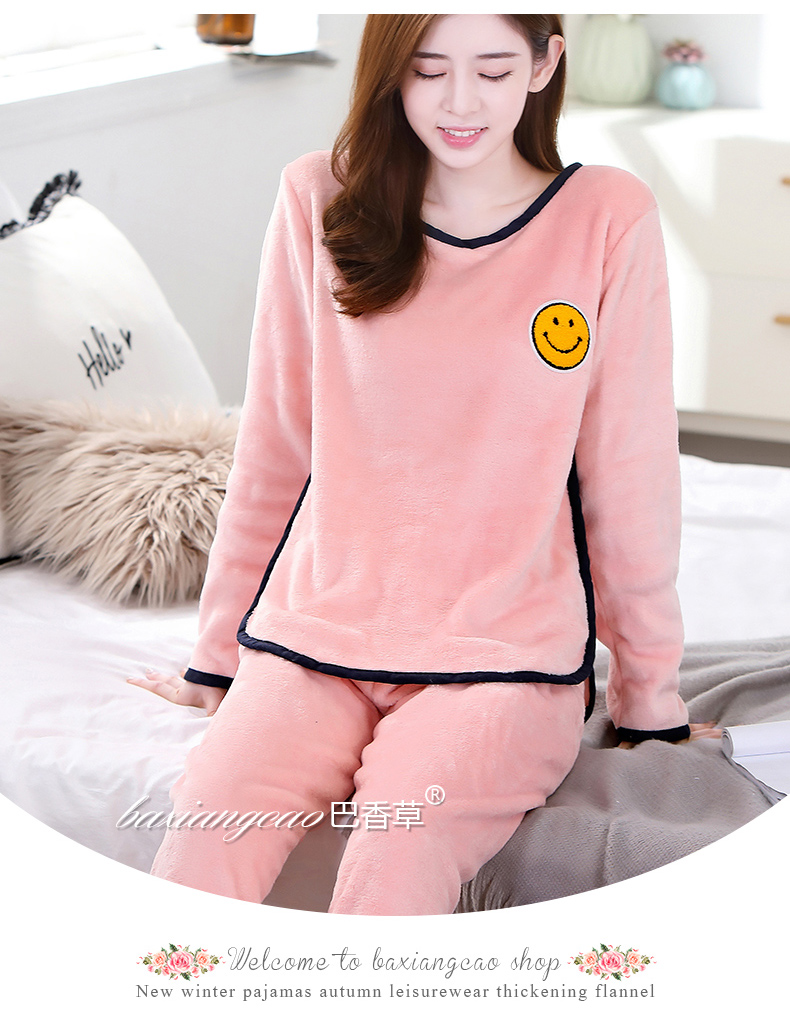 Đồ ngủ nữ mùa đông dài tay flannel dày gấu áo lông cừu san hô phù hợp với dịch vụ nhà nữ mùa thu và mùa đông phiên bản Hàn Quốc đồ pijama