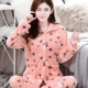 Mùa thu và mùa đông mẫu nữ dày flannel pyjama nhung nhung đồ ngủ cardigan ve áo nữ dài tay phù hợp với dịch vụ nhà mùa thu