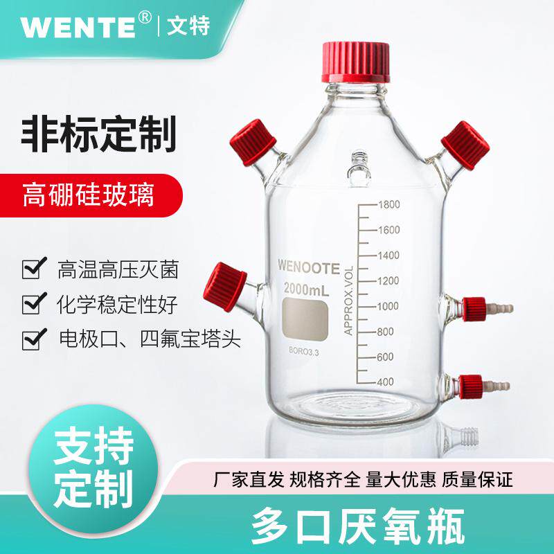 2000ml污泥多孔反应器 高硼硅补料瓶 生物试剂专用螺口丝口定制瓶