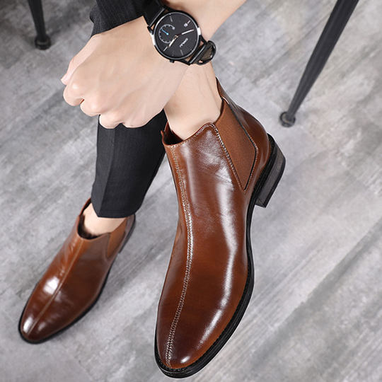 切尔西靴男冬季加绒英伦皮鞋复古中帮短靴韩版潮流休闲高帮马丁靴