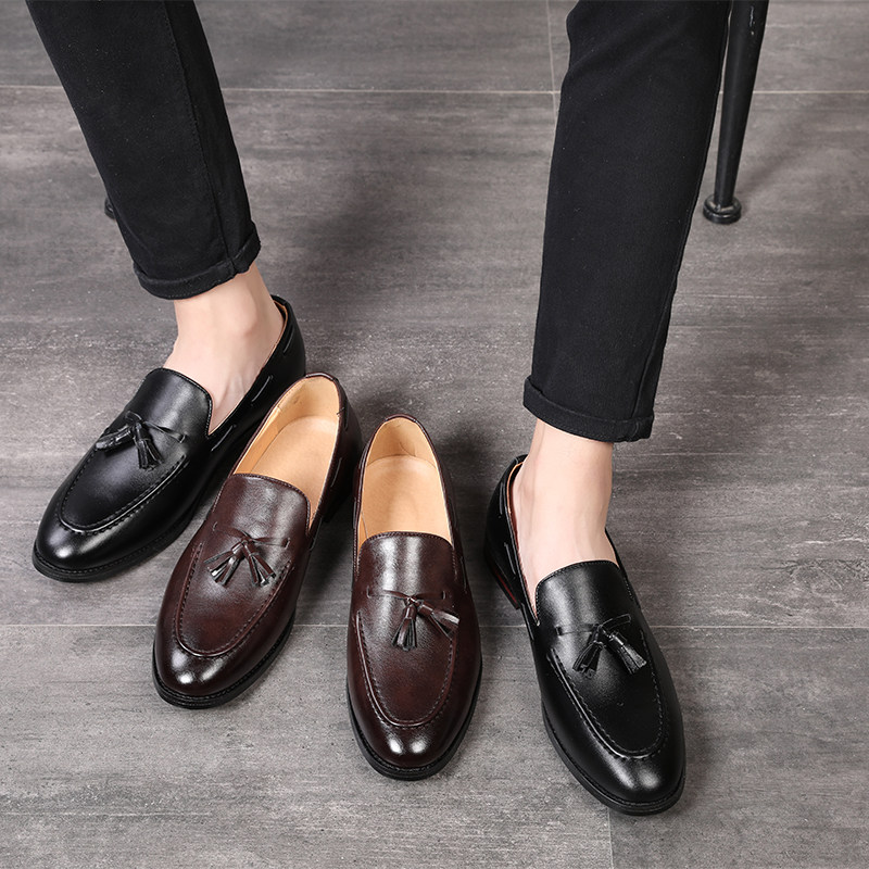 Summer new one foot pedal social bean-bean shoes men's Korean version 100 lap Inn leather shoes men's hair stylist trendy shoes
