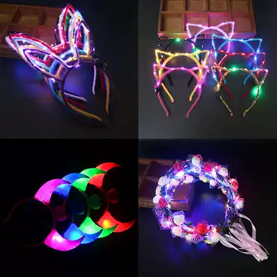 Luminous wreath hairband golden silk rabbit ear headlight green leaf night market stall cat ear new street stall party New Year party