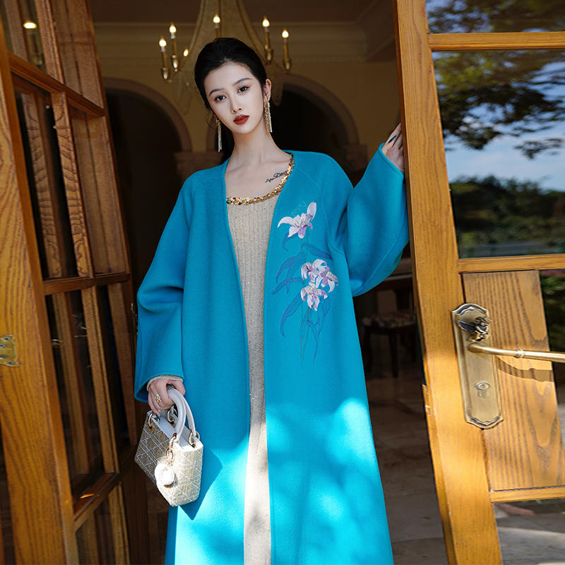 Chengyu Haute Couture [Bi Yao Jian Lan] New Chinese Style 100% Angora Raw Goat Wool Handmade Embroidered Coat