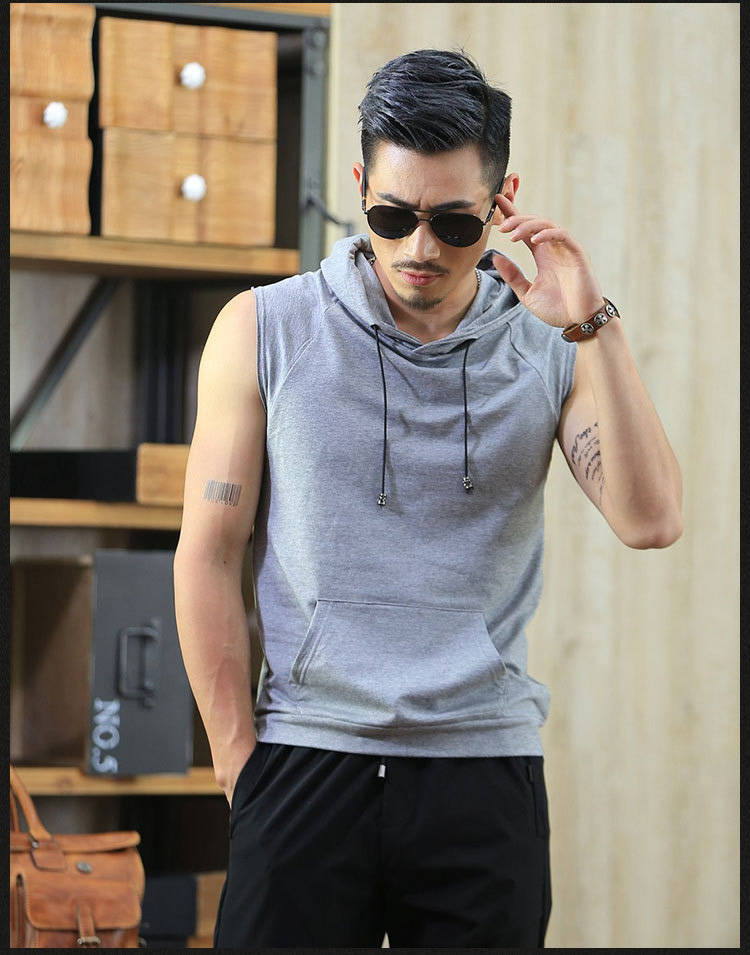 Mùa hè mỏng phần tay áo thể thao mồ hôi vest nam vest Hàn Quốc giản dị trùm đầu áo thun xu hướng Áo thun mỏng áo ba lỗ nam