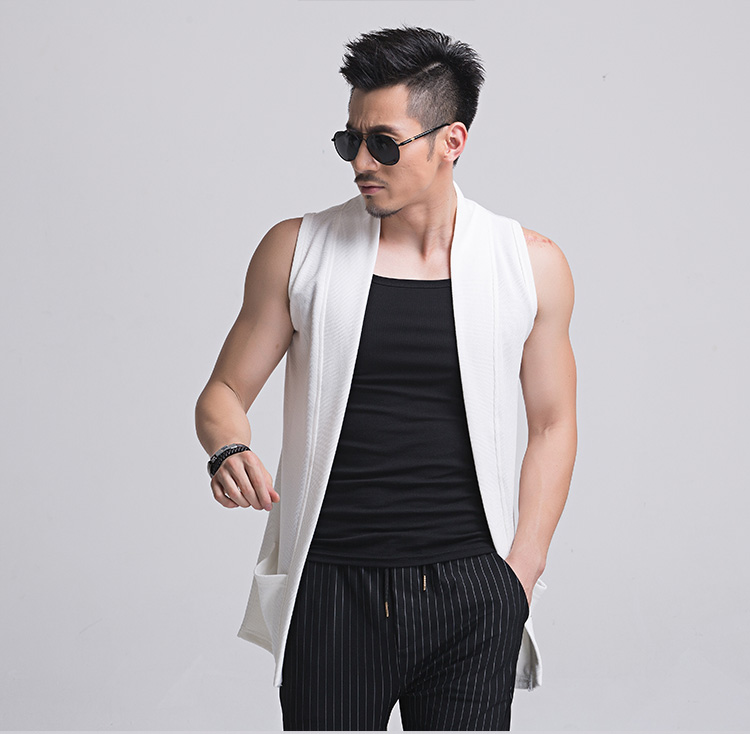 Mùa xuân và mùa hè cardigan coat nam nhà tạo mẫu tóc cá tính đẹp trai triều của nam giới vest không tay vest nam mỏng áo len mỏng