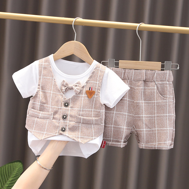 0 summer style 1 boy's first birthday dress suit 2 baby British vest 3 infant short-sleeved small suit 4 trendy