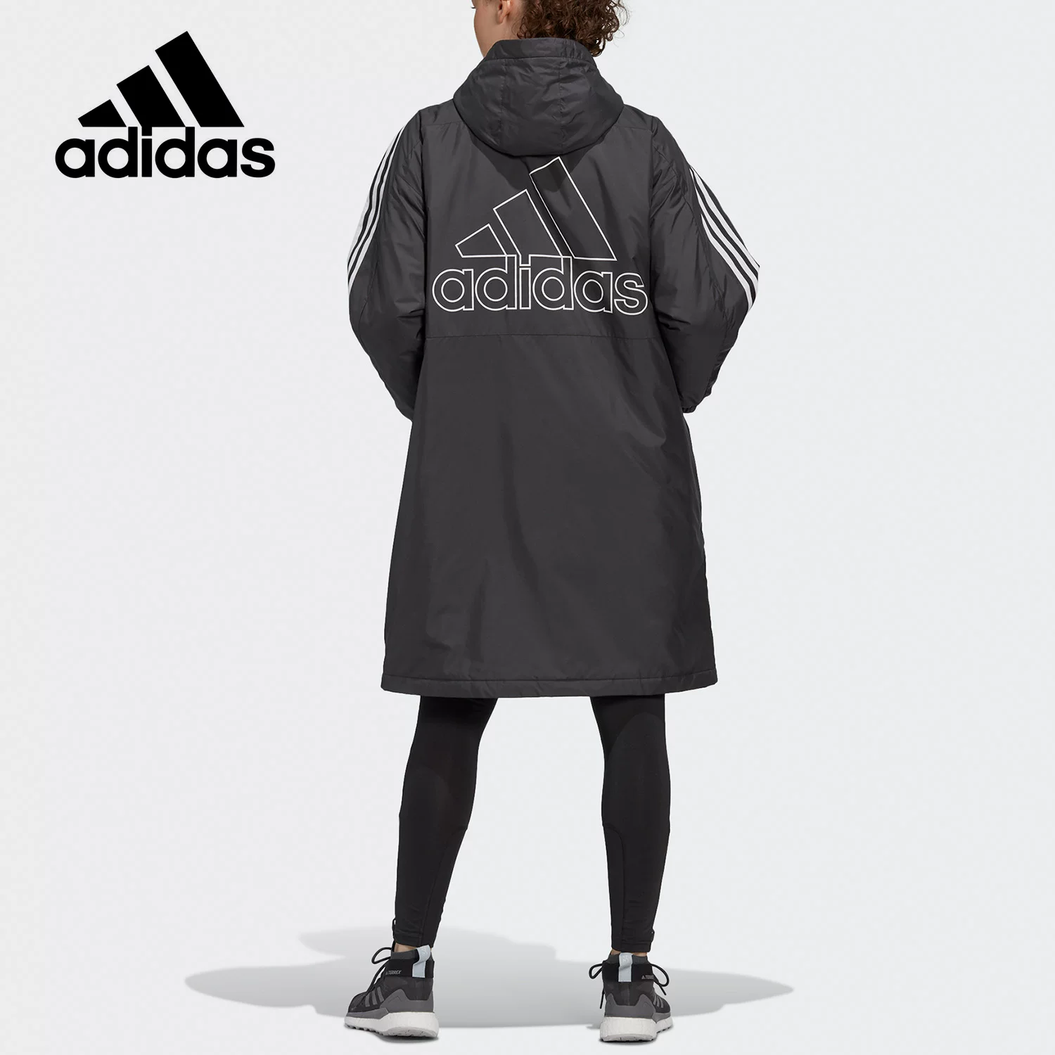 Худи длинный Adidas для тепла в пути, спортивная пуховик-куртка