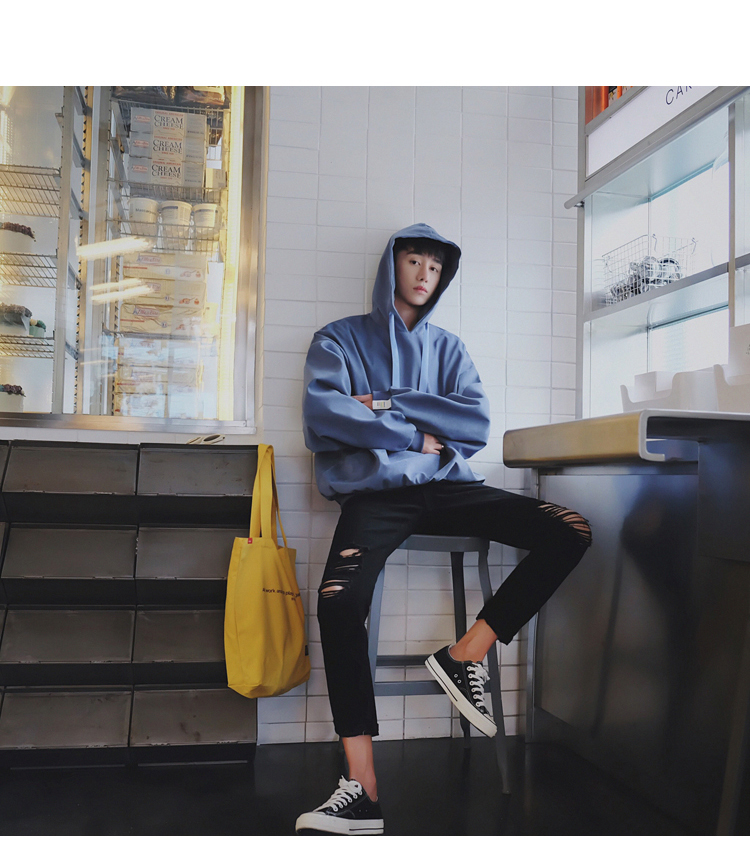 Áo len nam mùa thu 2018 mới màu rắn, áo len trùm đầu phiên bản Hàn Quốc của áo khoác rộng giản dị Hồng Kông xu hướng áo sơ mi đơn giản quần áo hoodie