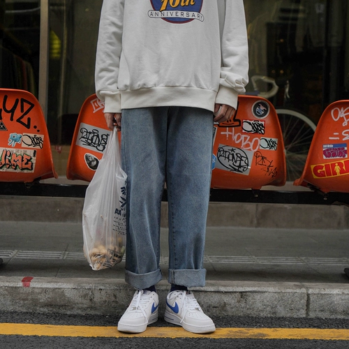 Осенние ретро прямые свободные джинсы, штаны, в корейском стиле, подходит для подростков