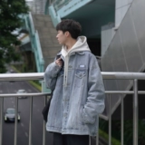 Джинсовая мужская весенняя японская синяя куртка для отдыха