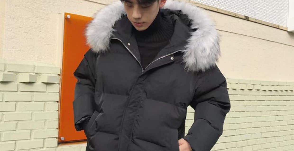 Ông Wo Zi mùa đông mới thanh niên Hàn Quốc ngắn màu rắn cổ áo lông thú lớn nam và nữ quần áo cotton hoang dã áo kaki nam
