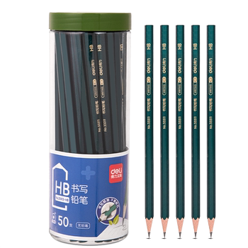Deli stationery 2b pencil barrel primary school children kindergarten writing test painting with lead-free toxic practice pen 50 barrel green pole hb pencil student writing tools