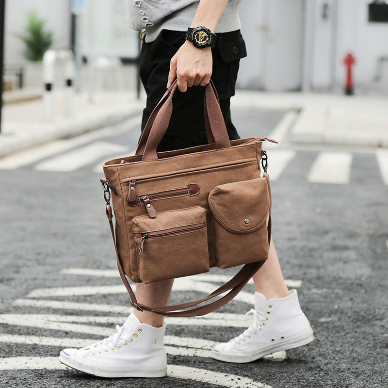 Portable briefcase men's business commuting shoulder messenger bag trendy canvas men's difference bag work computer bag