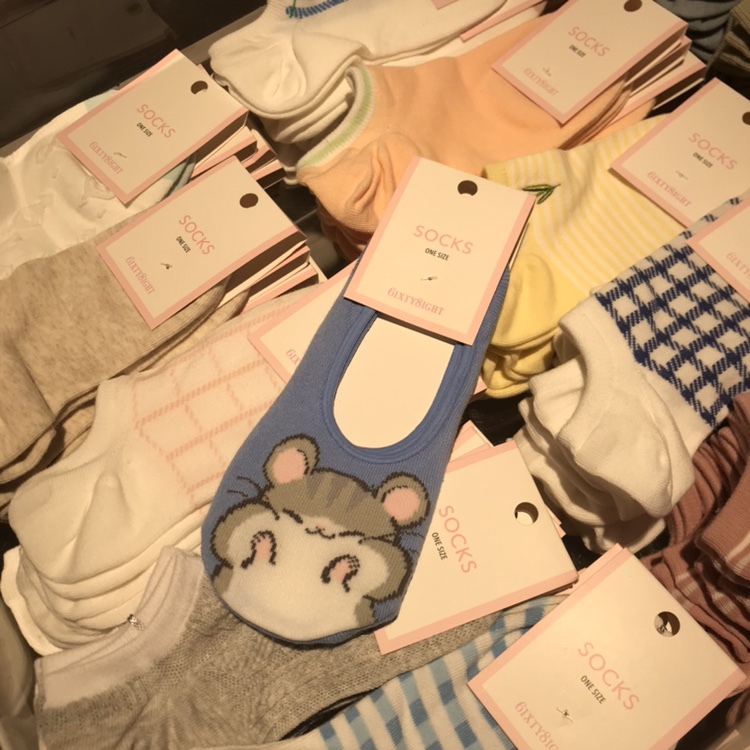 5 Pairs 89｜6Ixty8Ight Girls' 68 Spring/Summer Cotton Ac03775 Comfortable Breathable Hamster Boat Socks Short Socks for Women