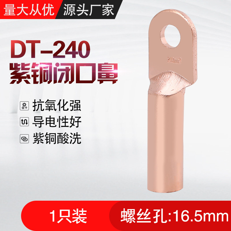DT-240 square T2 copper national standard closed copper terminal wire ear chain nose cold-pressed terminal pickling block oil - Taobao