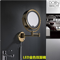 Allemand salle de bain en cuivre suspendu miroir de maquillage rotatif miroir pliant toilette échelle double face miroir grossissant lampe LED