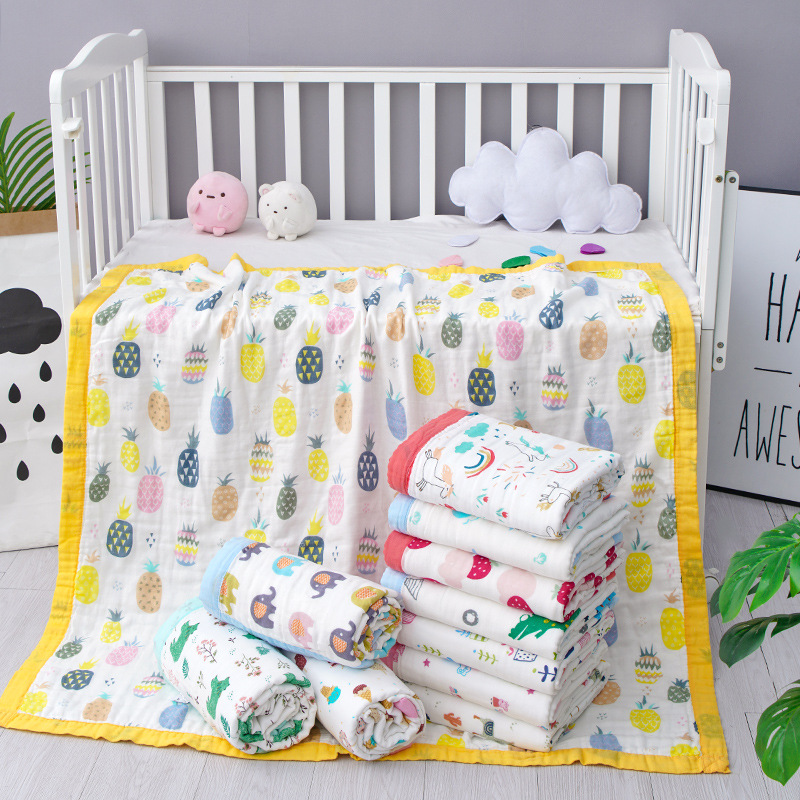 Manufacturer pure cotton high density six layers of gauze boy quilt 110 * 110 cotton and baby printed packs by cartoon square children