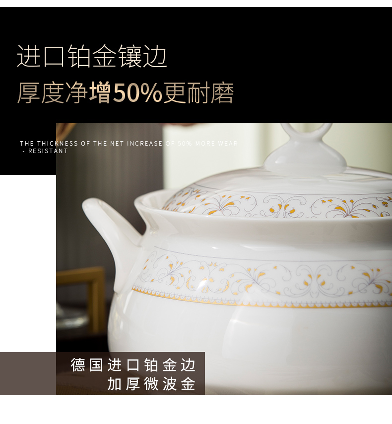 Ceramic with cover court circular soup pot pot soup pot dishes set tableware creative large household large soup bowl