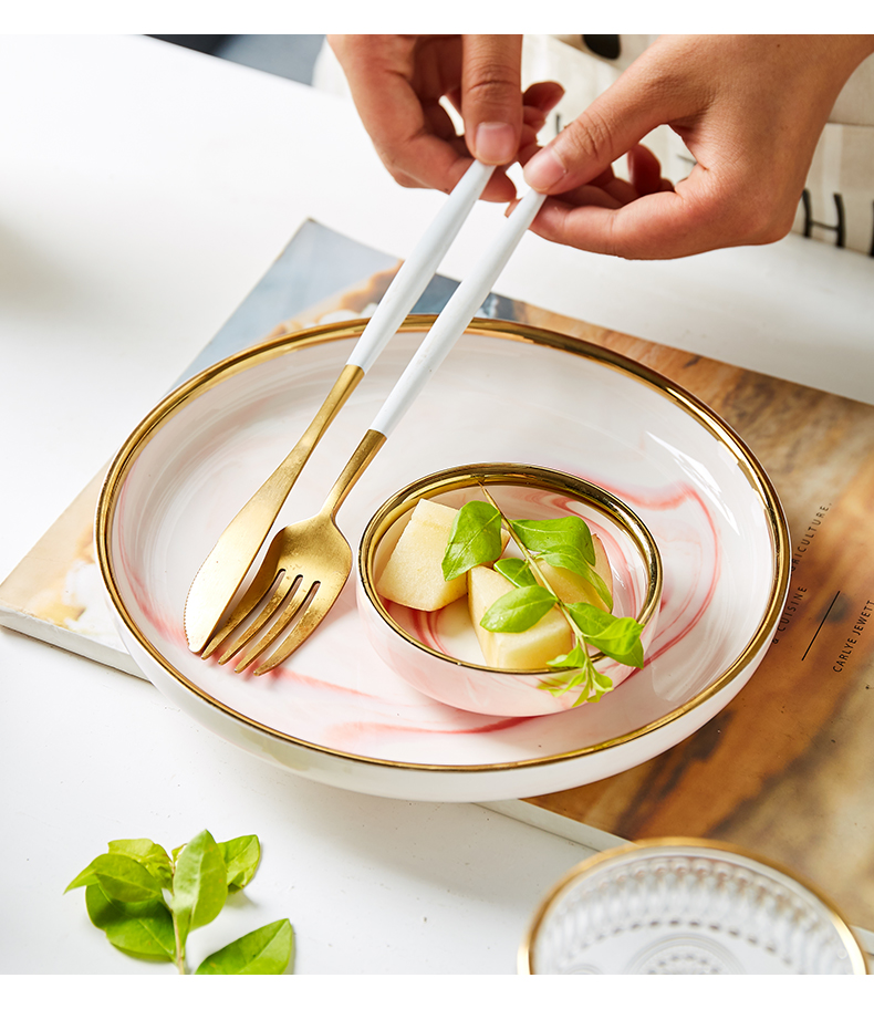 Pink marble ceramic tableware up phnom penh household food tray was 0 for breakfast dishes