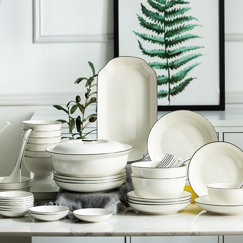 Jingdezhen Japanese dishes set Nordic ceramic bowls and chopsticks plate household microwave tableware eating bowl combination