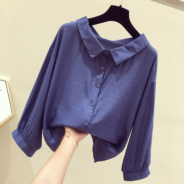 Shirt women's long-sleeved 2024 spring new Hong Kong style POLO doll shirt small fresh chic early autumn leaking clavicle top