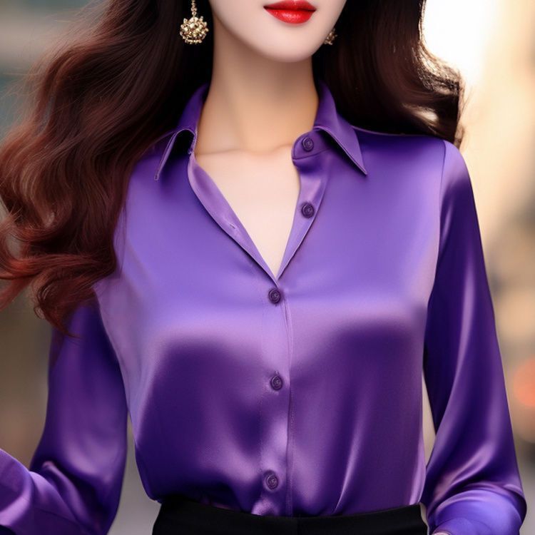 Acetate Silk Satin Shirt for Women, 2025 Spring Style, High-End, Slimming, Long-Sleeved Shirt, Elegant and Loose Top