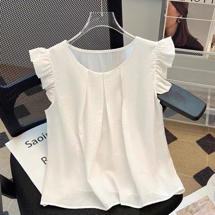 French Style Small Flying Sleeve Waistcoat Chiffon Shirt for Women Summer 2025 New Niche Design Loose Sleeveless Top
