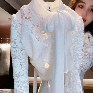 2025 new autumn style french style feminine bow lace bottoming shirt women's long-sleeved age-reducing style top