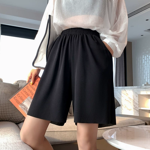 Летние тонкие шелковые шорты, штаны, высокая талия, свободный прямой крой