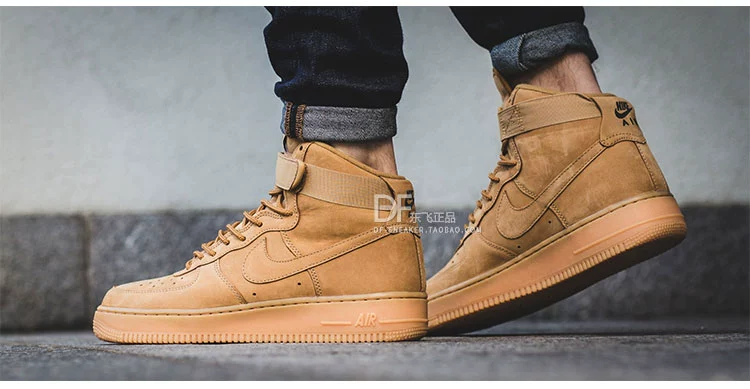 Nike Air Force1 Air Force One AF1 Đàn ông và phụ nữ Lúa mì màu nâu vàng Giày cao thấp 882096-200 - Dép / giày thường