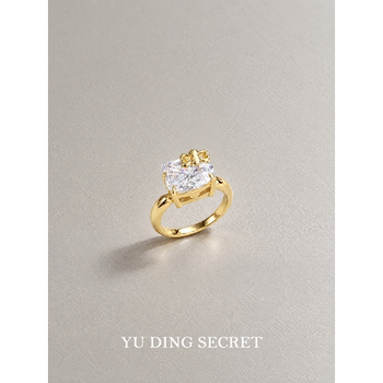 Fish secret 925 sterling silver gold bow high-end niche design diamond ring