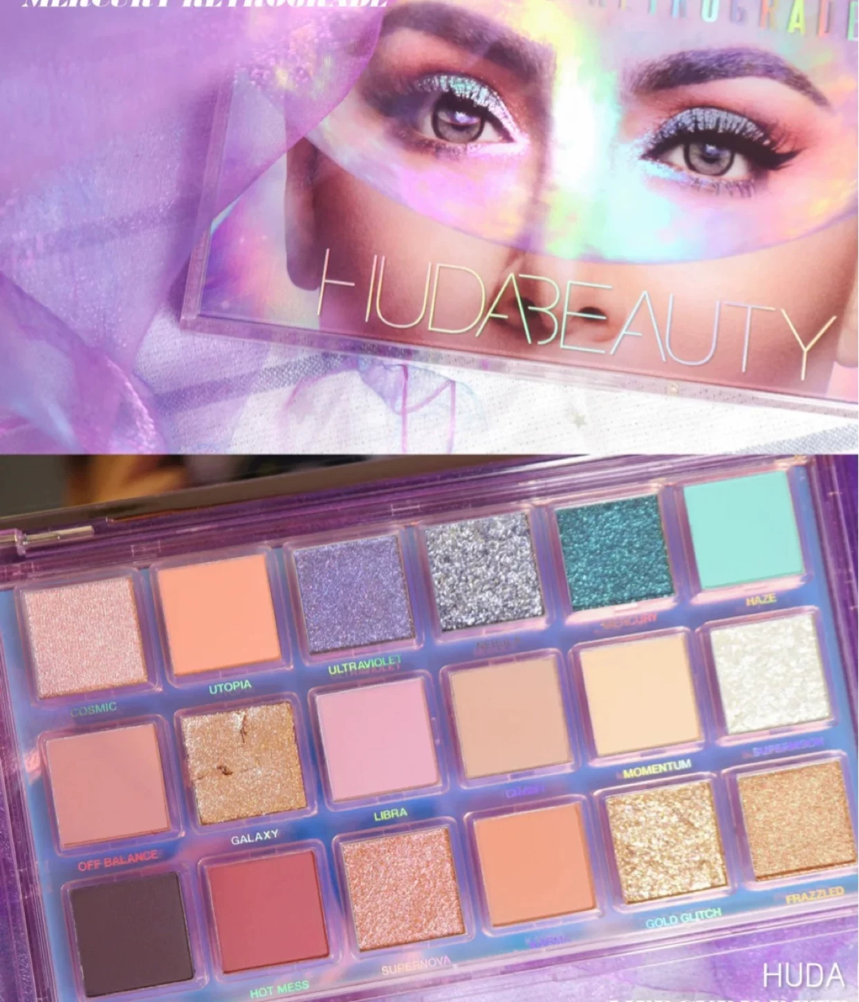 В наличии Huda2020 новая палетка теней с девятью секциями lilac/Rose/light/18 цветов, водоотражающая диск