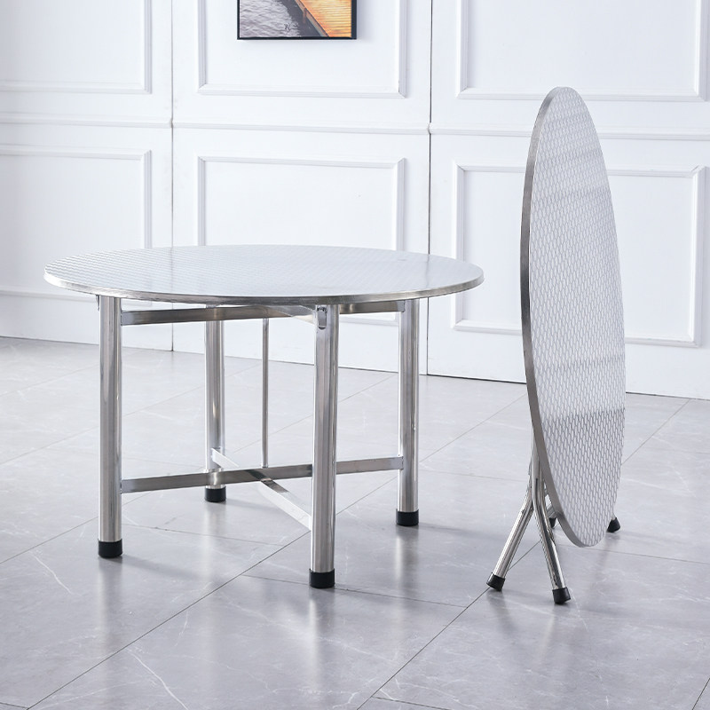 Stainless steel folding large round table 8 people eating 1 2 m 1 5 large row stalls table round home outdoor thickening