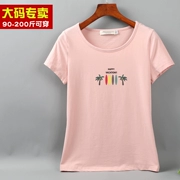 Thêm phân bón để tăng thêm cho phụ nữ áo mới tuổi mùa hè áo sơ mi 200 pounds chất béo cotton chị em áo thun ngắn tay - Áo phông
