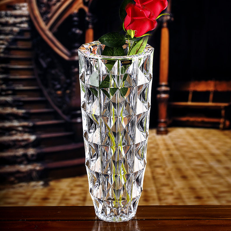 Czech imported crystal glass large vase living room European Nordic style rich bamboo desktop decoration transparent flower vessel