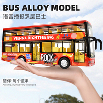 Bus toy Double decker bus bus model Alloy large open door bus car Childrens toy boy