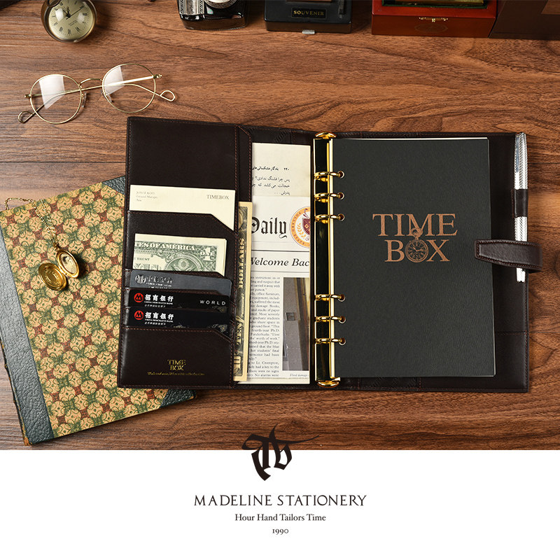 TIMEBOX WATER CORRUGATED COW LEATHER LOOSE-LEAF NOTEBOOK BUSINESS NOTEPAD GENUINE LEATHER REMOVABLE INNER PAGE PAPER NOTEBOOK