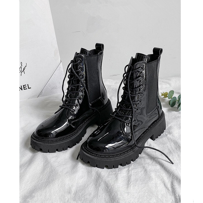 Martin Boots Women Ins Tide Inglém Wind Thicken Single Boots 100 Hitch 2022 Spring Summer Sensible Slim Short Boots Woman Bright Face Boots