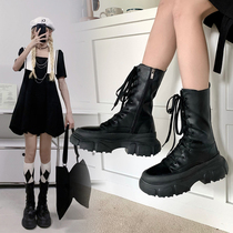 Korean version of Martin boots female 2021 new wild summer single boots thick bottom middle tube black muffin locomotive short boots