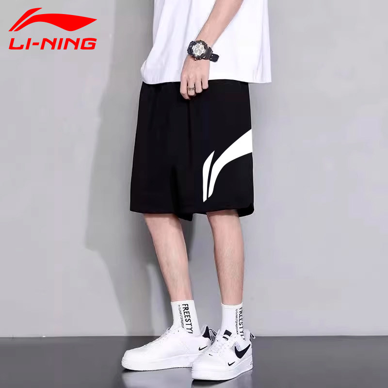 Спортивные шорты Li Ning, мужские летние новые тканые быстросохнущие штаны для бега и фитнеса, повседневные свободные дышащие брюки с пятью точками, мужские