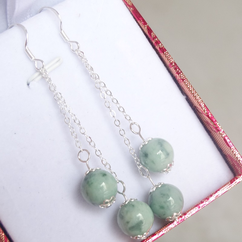 Xianyun Natural Emerald A Floating Jade Ear Fall Pure Silver Can Not Sensitive Ear Ring Temperature Fixing Yu Ear Line