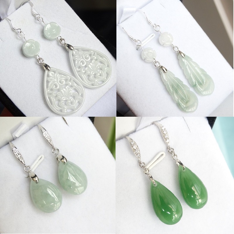 Noble Appearance A-cargo Natural Emerald Jade Ear Printing Original Design of Jade Earring