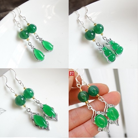 The beauty of ancient rhyme, natural agate temperament, jade earrings, lucky for wealth, family, career, jade earrings, 925 silver, non-allergic