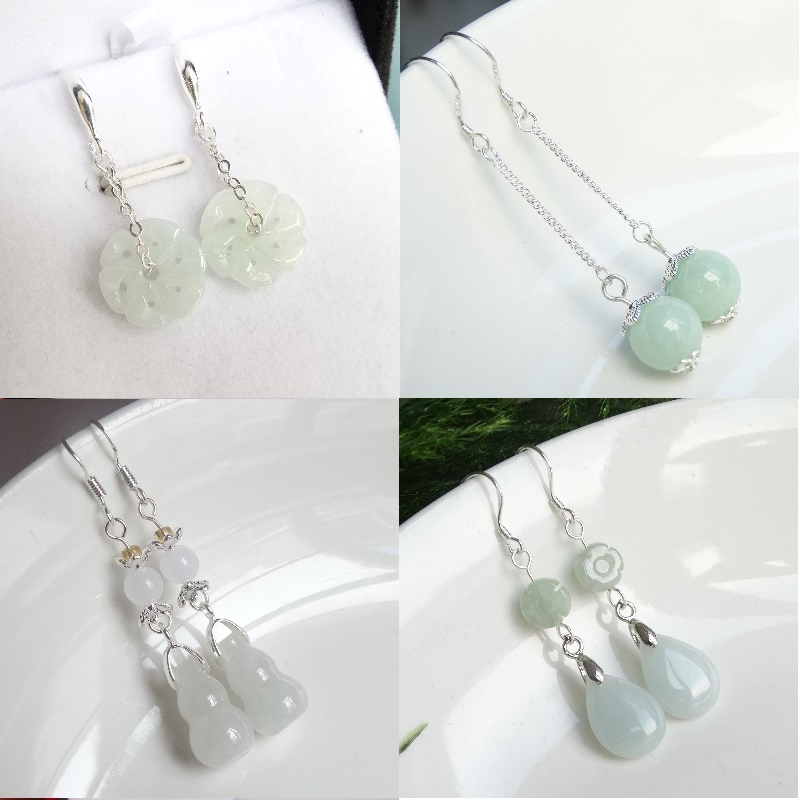 Year of the Tiger Lucky Fortune Natural Emerald Lucky All-match Jade Earrings Sterling Silver Non-allergic Earrings New Earrings