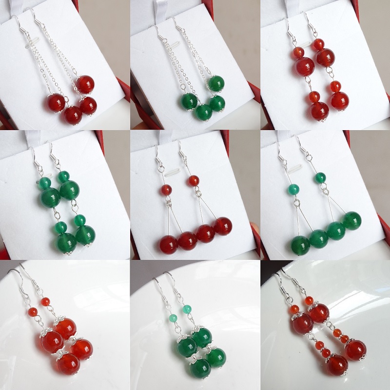 New ruby ​​jade earrings lucky jade earrings sterling silver hypoallergenic jade earrings earrings ancient style and temperament earrings